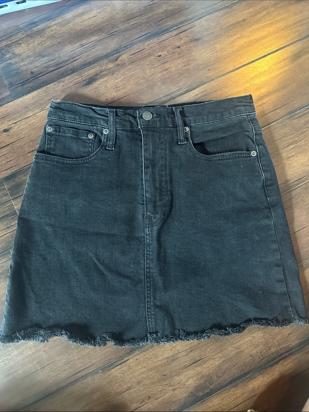 Madewell Black Frayed-Hem Denim Mini Skirt